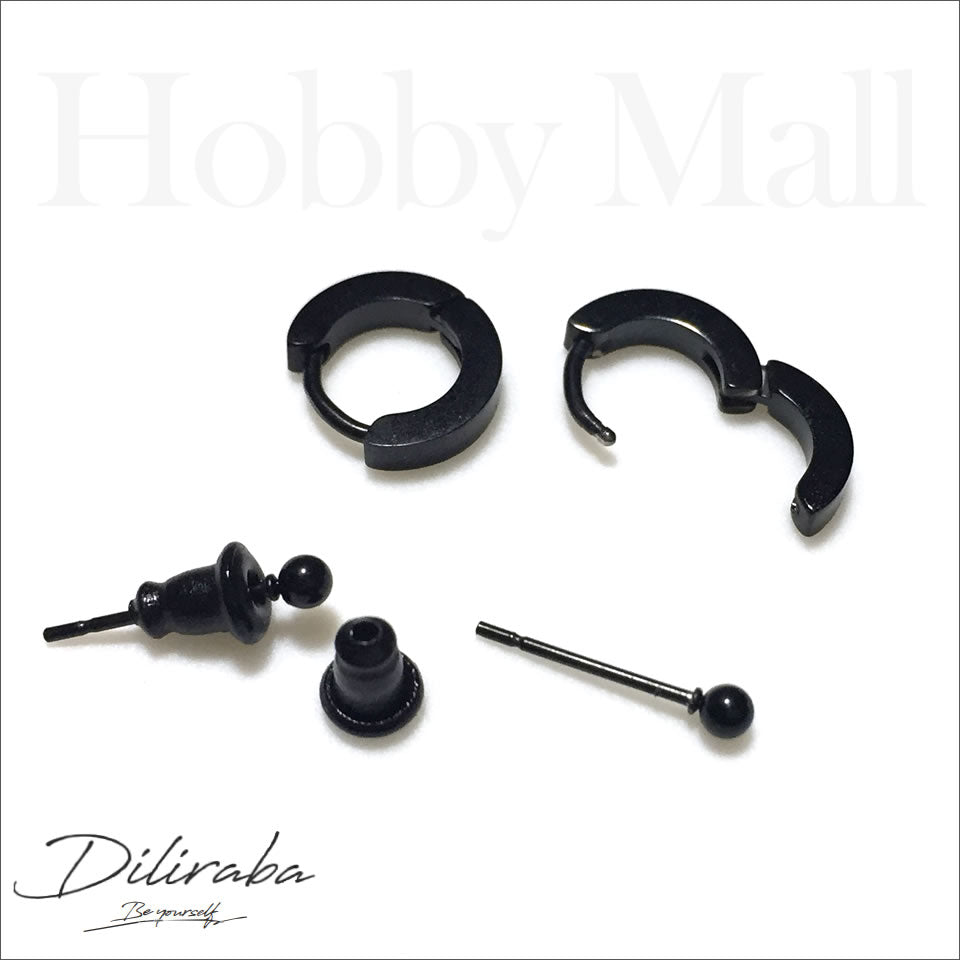 Diliraba ピアス（両耳用）DEU06A0008 サージカルステンレス（316）フープ＆ボールピアスセット　ブラック