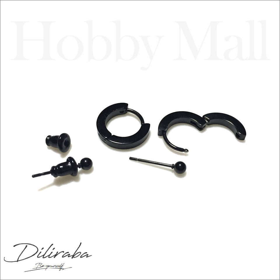 Diliraba ピアス（両耳用）DEU06A0011 サージカルステンレス（316）フープ＆ボールピアスセット　ブラック