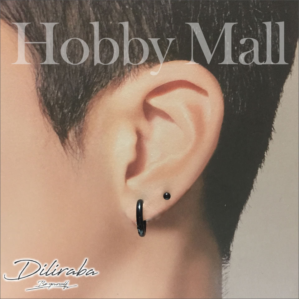 Diliraba ピアス（両耳用）DEU06A0017 サージカルステンレス（316）フープ＆ボールピアスセット　ブラック