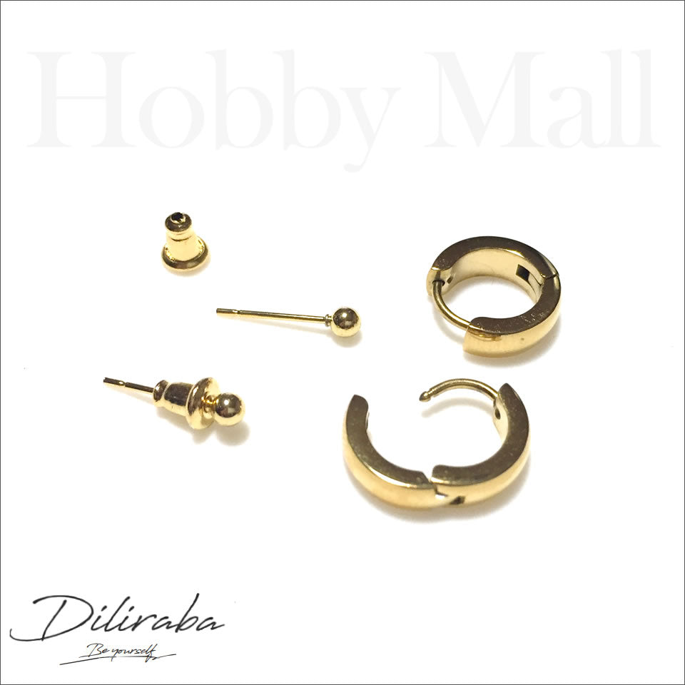 Diliraba ピアス（両耳用）DEU06A0021 サージカルステンレス（316）フープ＆ボールピアスセット　ゴールド
